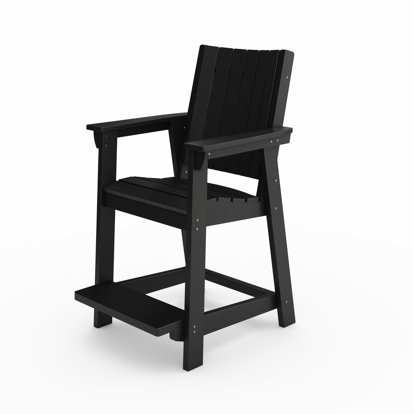 Black poly lumber bar stool with slatted seat and back outdoor patio furniture