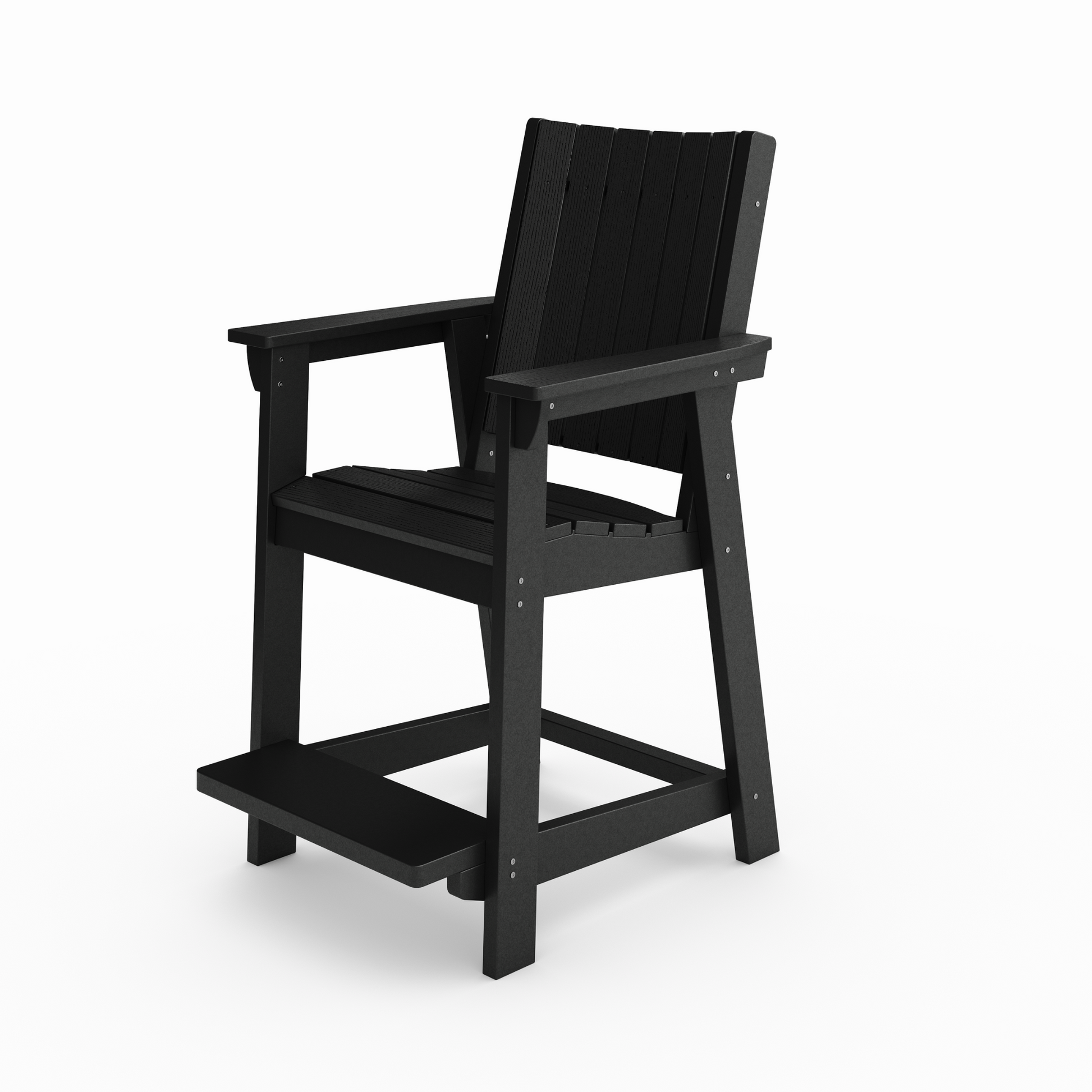Black poly lumber bar stool with slatted seat and back outdoor patio furniture