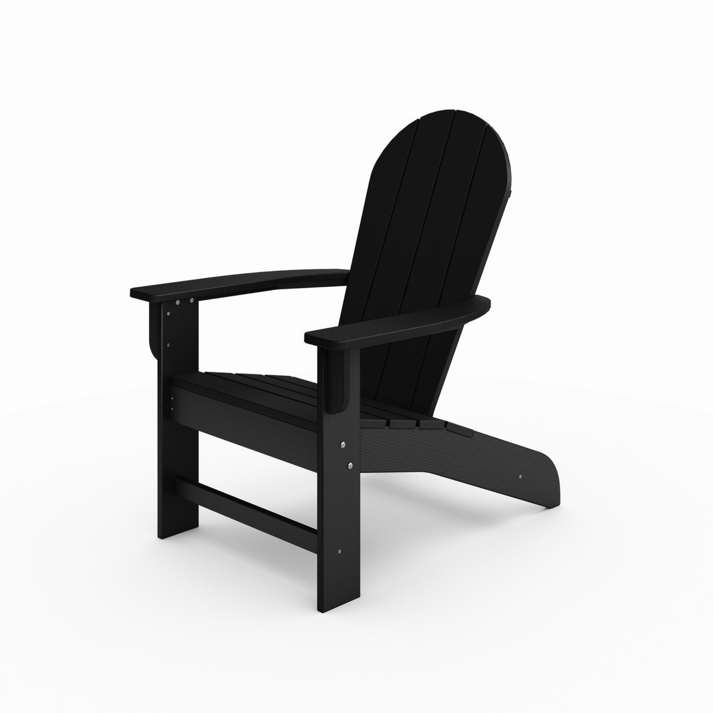 Black Adirondack chair made of durable recycled plastic perfect for outdoor seating