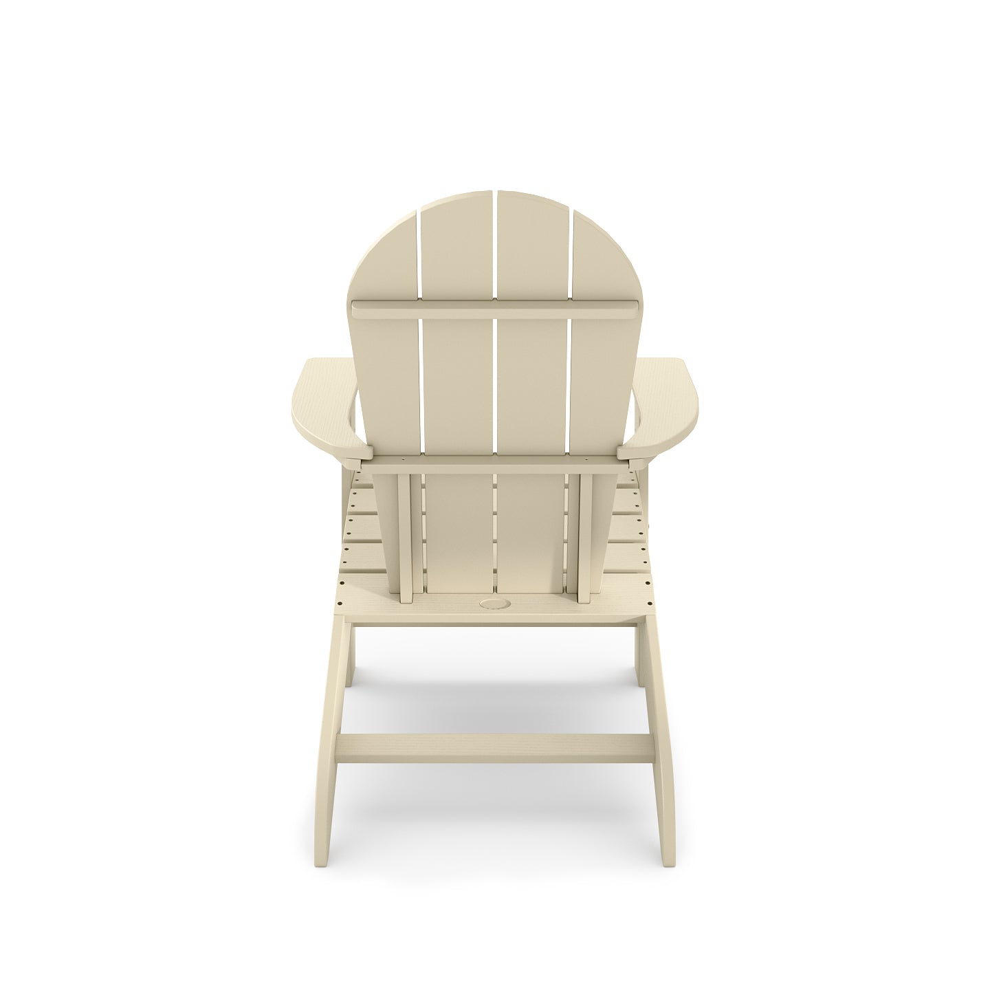 Beige Adirondack chair made of durable composite material perfect for outdoor relaxation