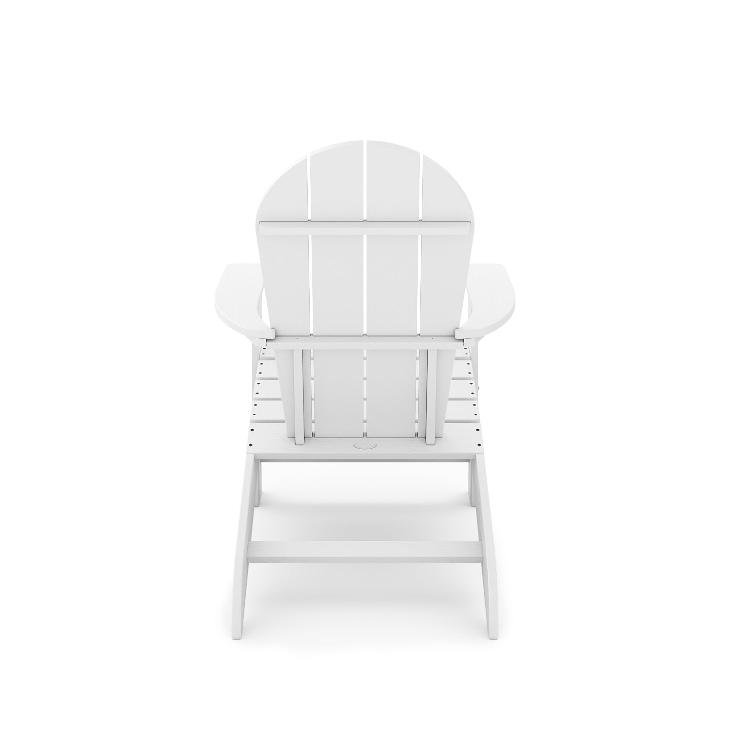 White Adirondack chair with slatted back and seat ideal for outdoor patios
