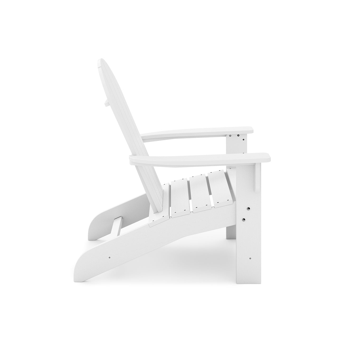 White Adirondack chair crafted from durable recycled plastic perfect for outdoor relaxation