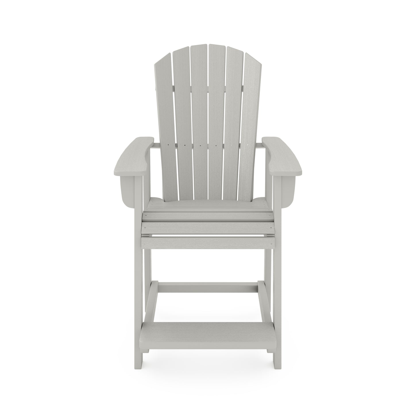 Gray poly lumber bar height Adirondack chair with wide armrests