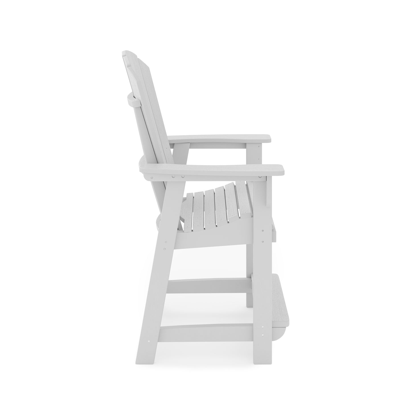 White Adirondack bar stool with slatted seat and back ideal for outdoor seating