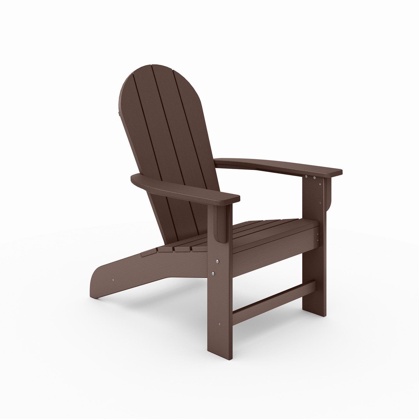 Brown Adirondack chair made of durable recycled plastic for outdoor use