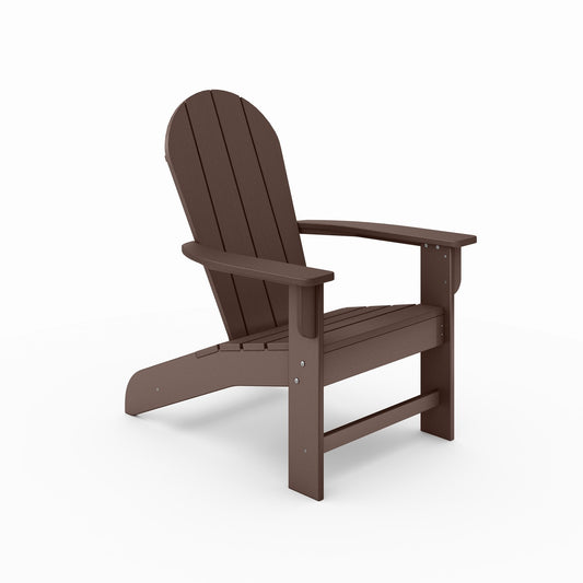 Brown Adirondack chair made of durable recycled plastic for outdoor use