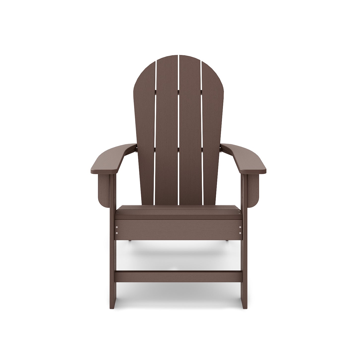 Brown Adirondack chair made from durable weatherresistant material for outdoor seating
