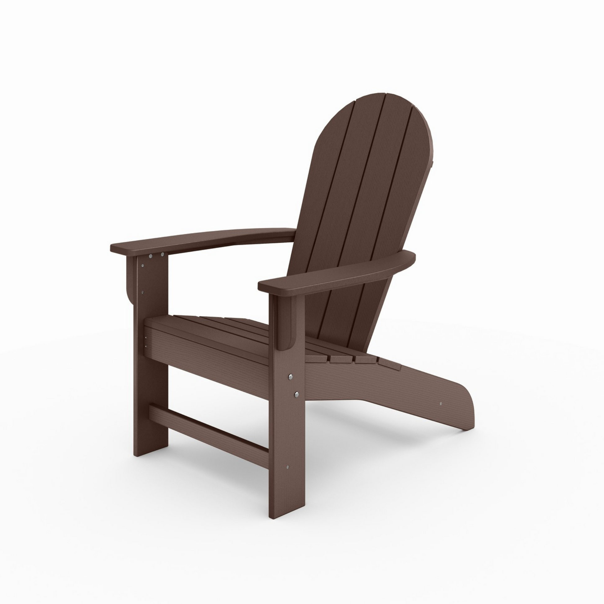Brown Adirondack chair made of durable weatherresistant plastic for outdoor patio use