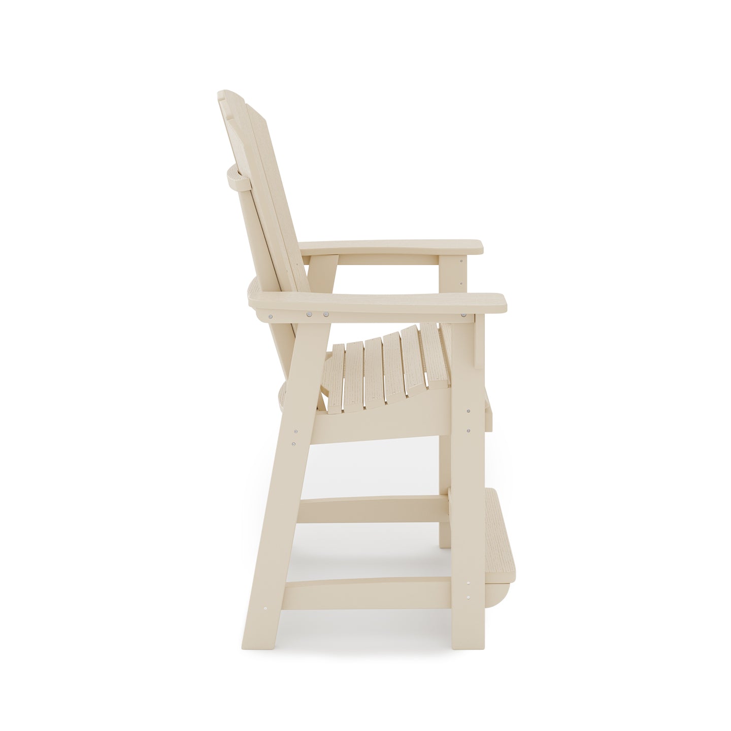Beige polywood Adirondack bar stool side view durable outdoor furniture