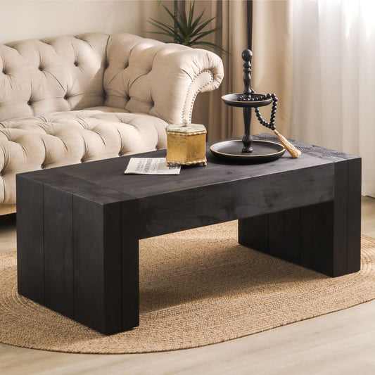 Chic black wooden coffee table with a modern minimalist design ideal for living rooms