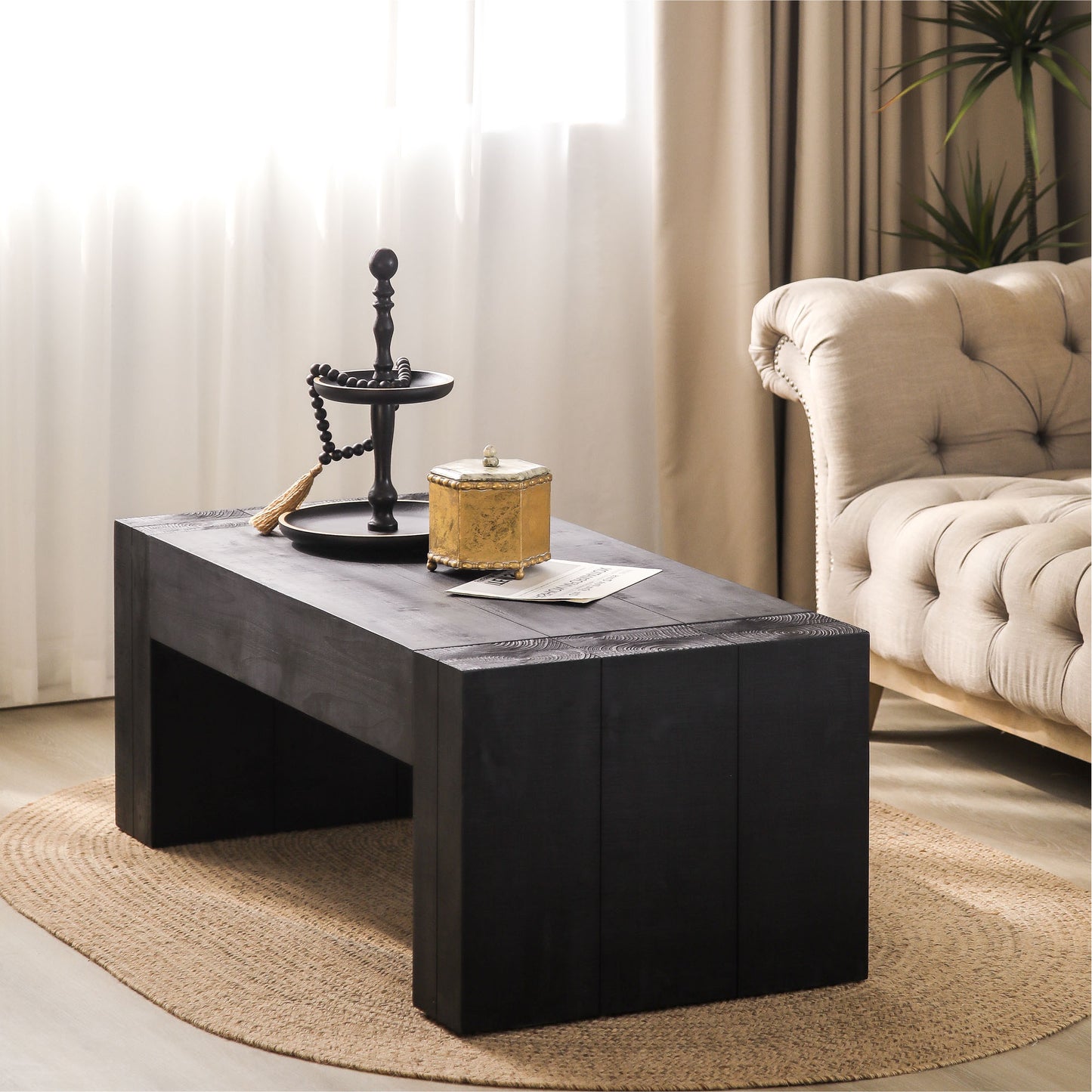 Rectangular dark wood coffee table with subtle wood grain texture