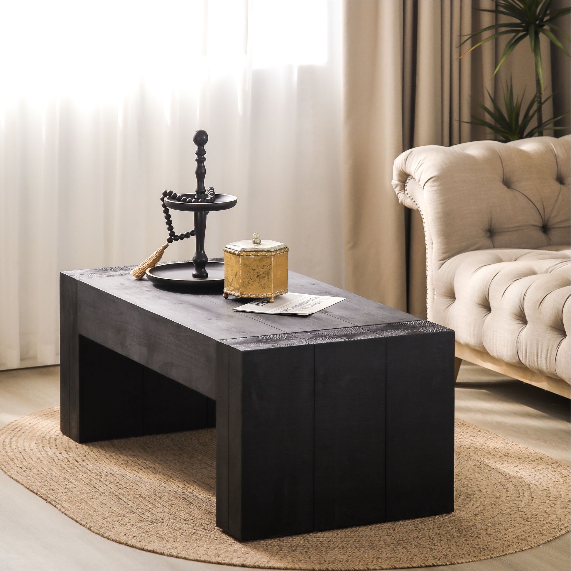 Rectangular dark wood coffee table with subtle wood grain texture