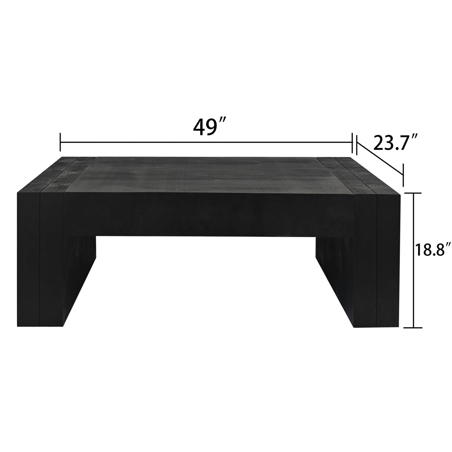 Black wooden coffee table  inches long featuring a modern block design perfect for living rooms