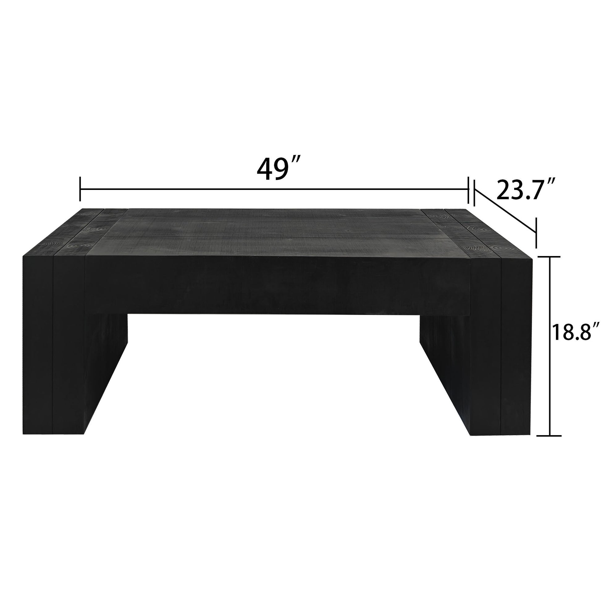 Black wooden coffee table  inches long featuring a modern block design perfect for living rooms