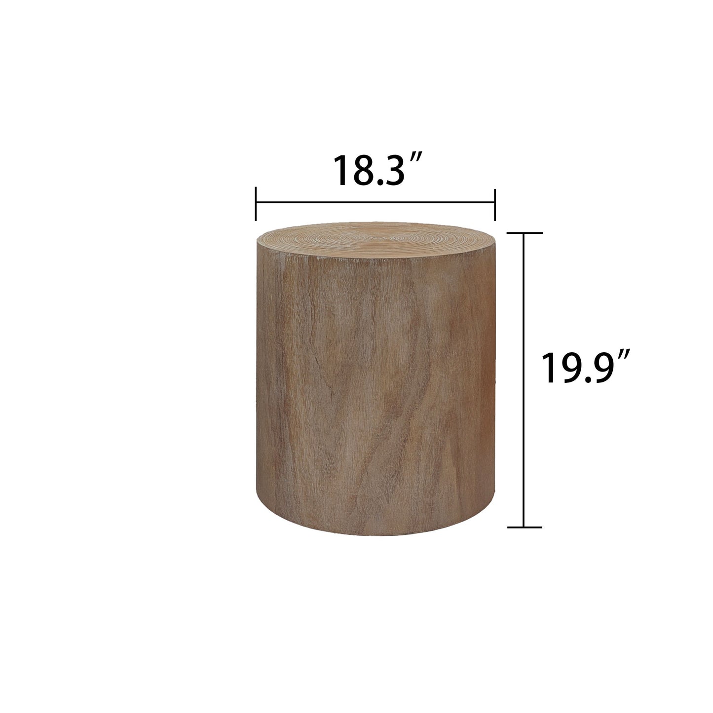 Rustic wooden log side table  wide  tall natural wood grain texture