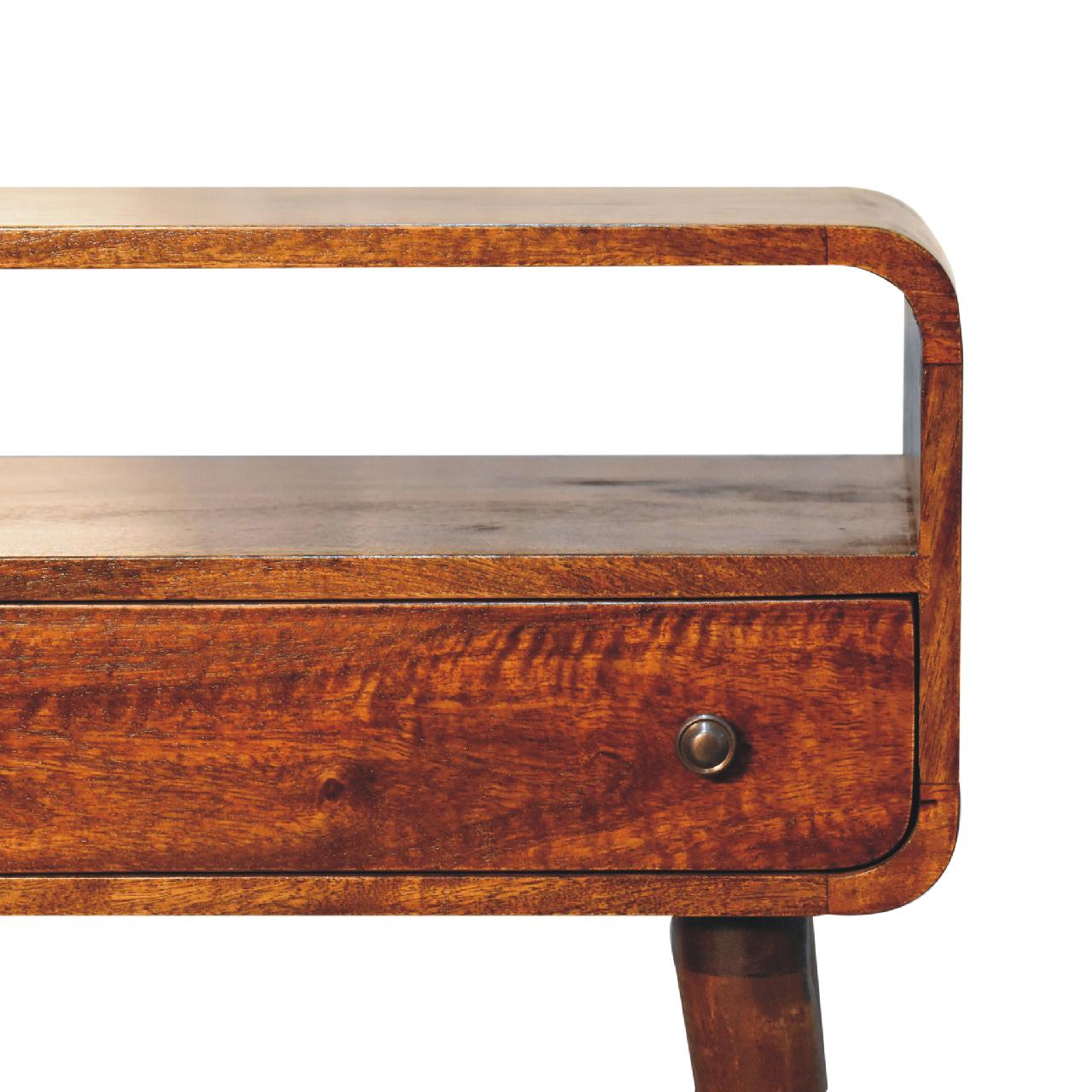 Solid wood side table with one drawer and rounded edges natural finish