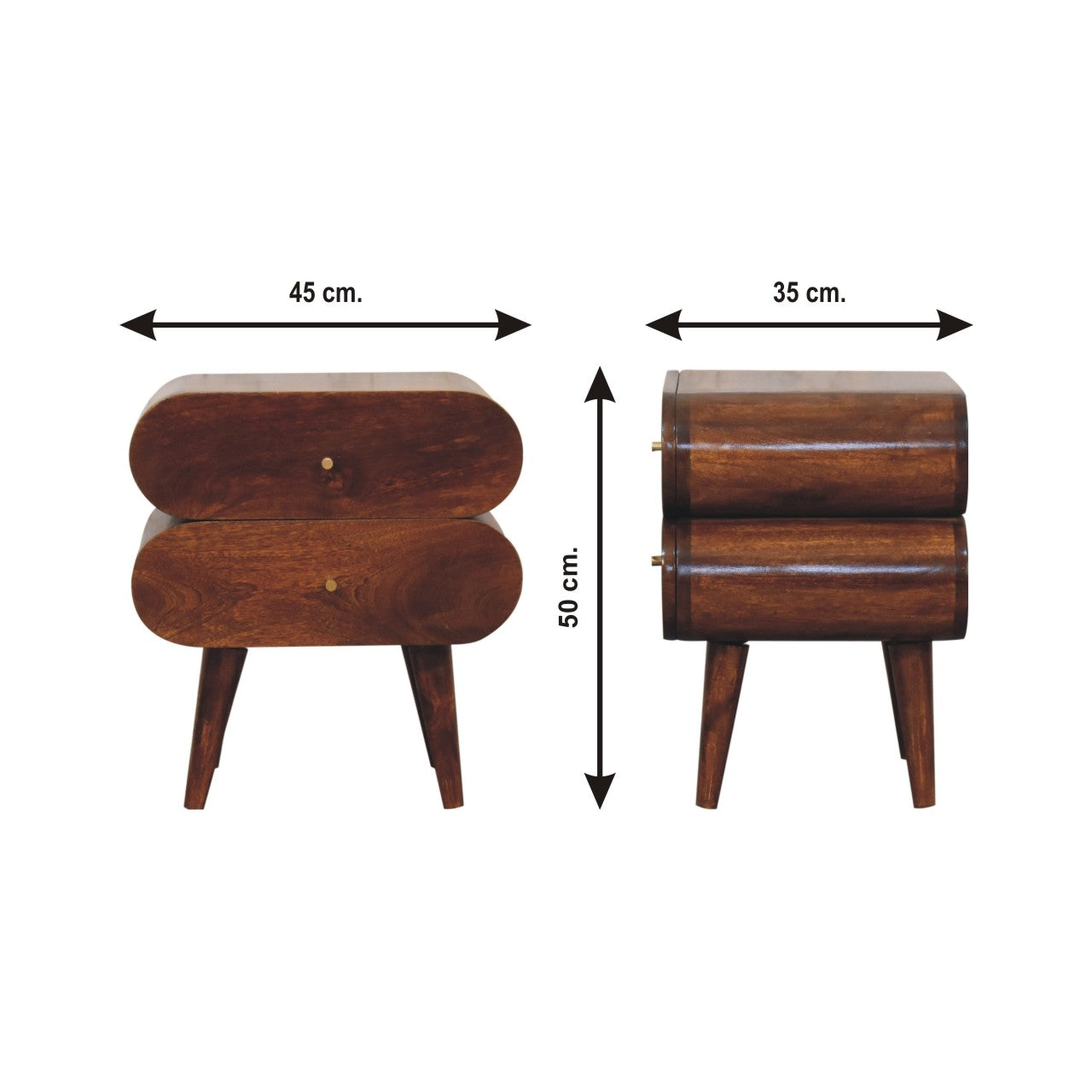 Twodrawer midcentury modern walnut nightstand with tapered legs