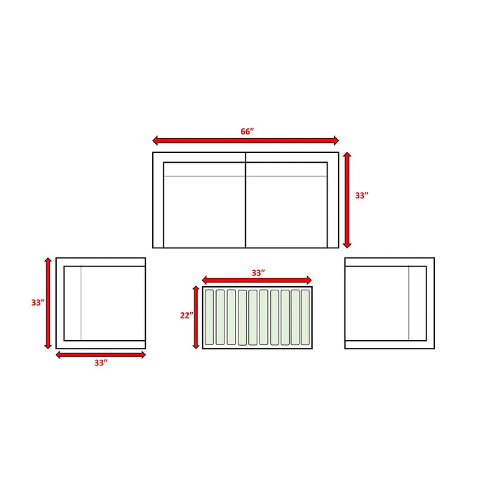 Diagram showing dimensions for a inch wide inch high sectional sofa