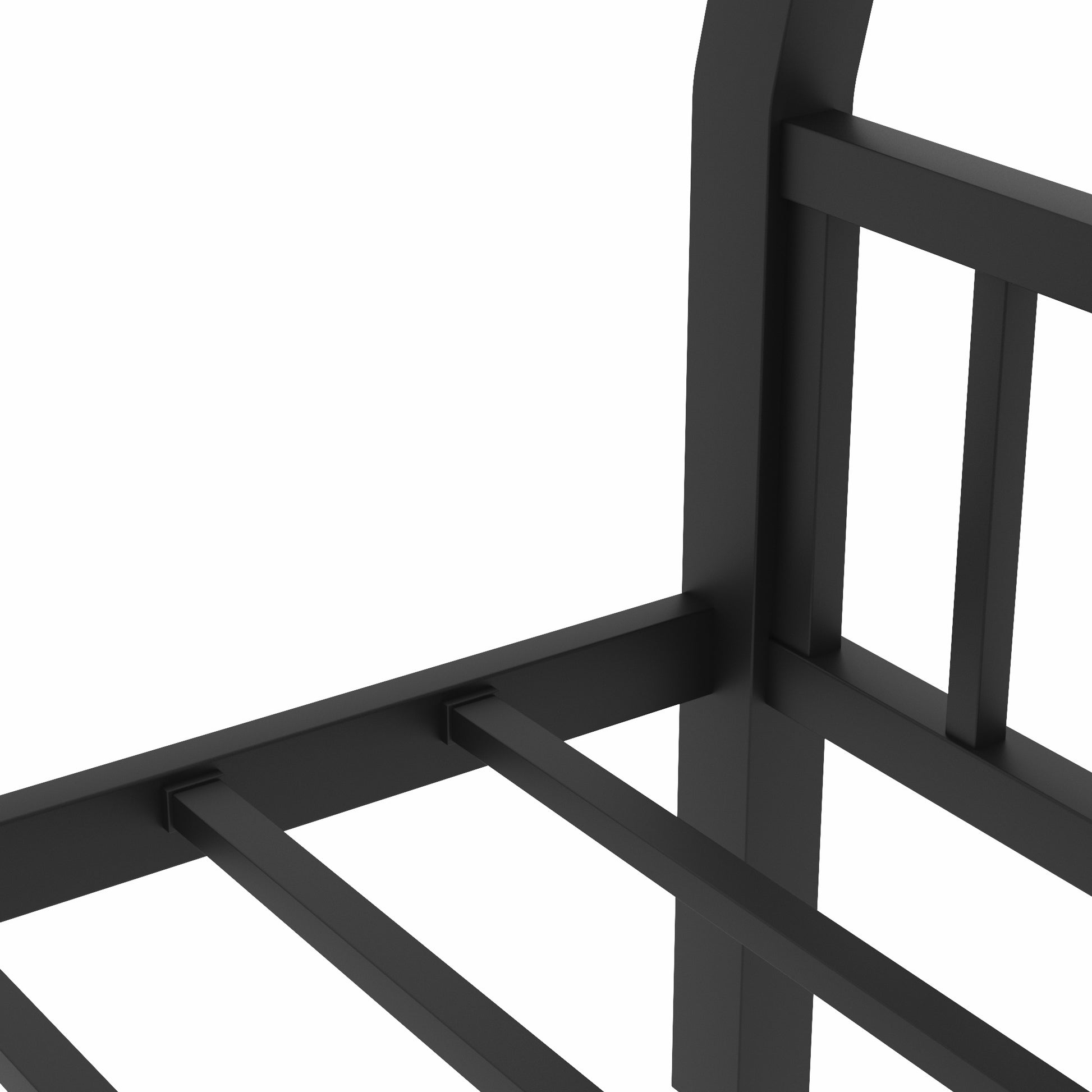 Black metal bed frame with sturdy horizontal slats and vertical supports