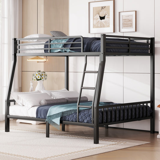 TREATLIFE HOME Full XL Over Queen Metal Bunk Bed with Ladder and Slats Support for Adults and Teens, Black