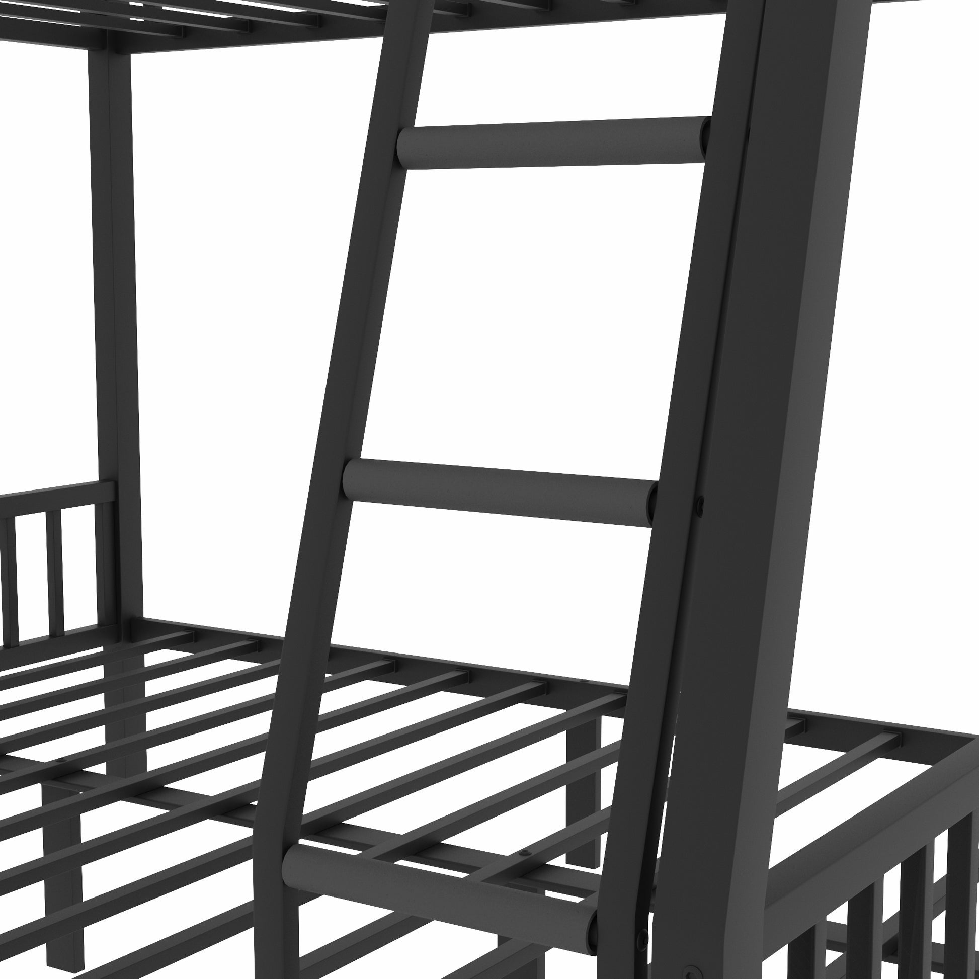 Black metal bunk bed frame ladder detail