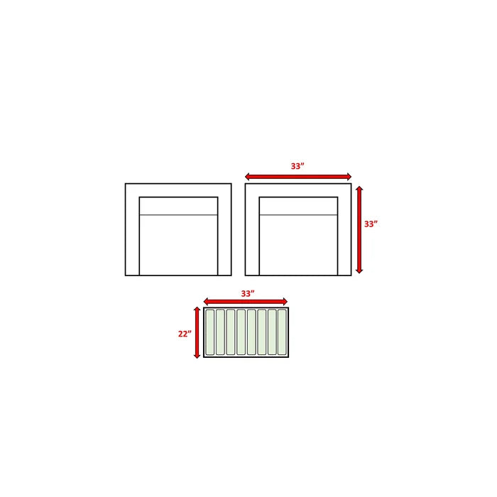 Diagram of two square modern accent chairs each x inches and a inch wide rectangular ottoman