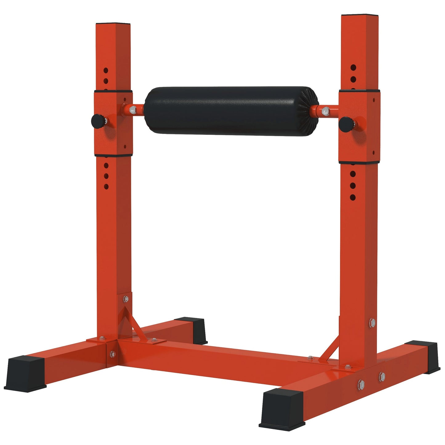 Orange adjustable squat stand with padded roller for home gym use