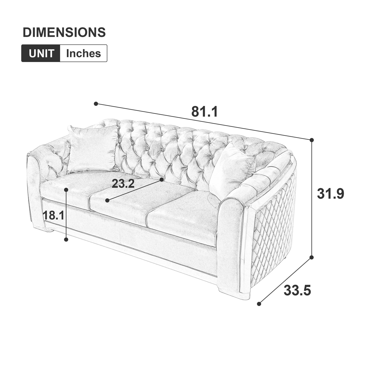 Tufted chesterfield sofa  inches long  inches deep modern living room furniture