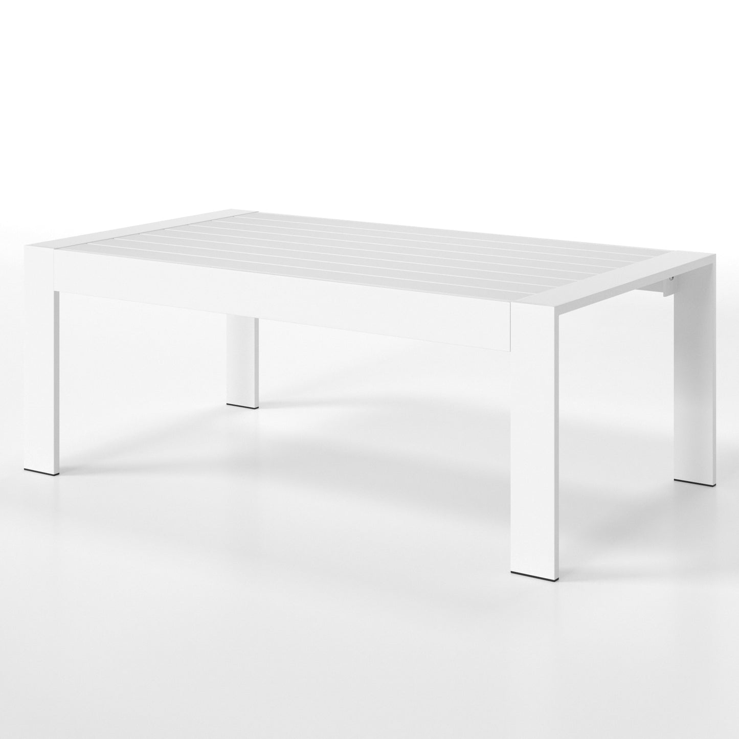 Modern white aluminum slatted coffee table with clean lines