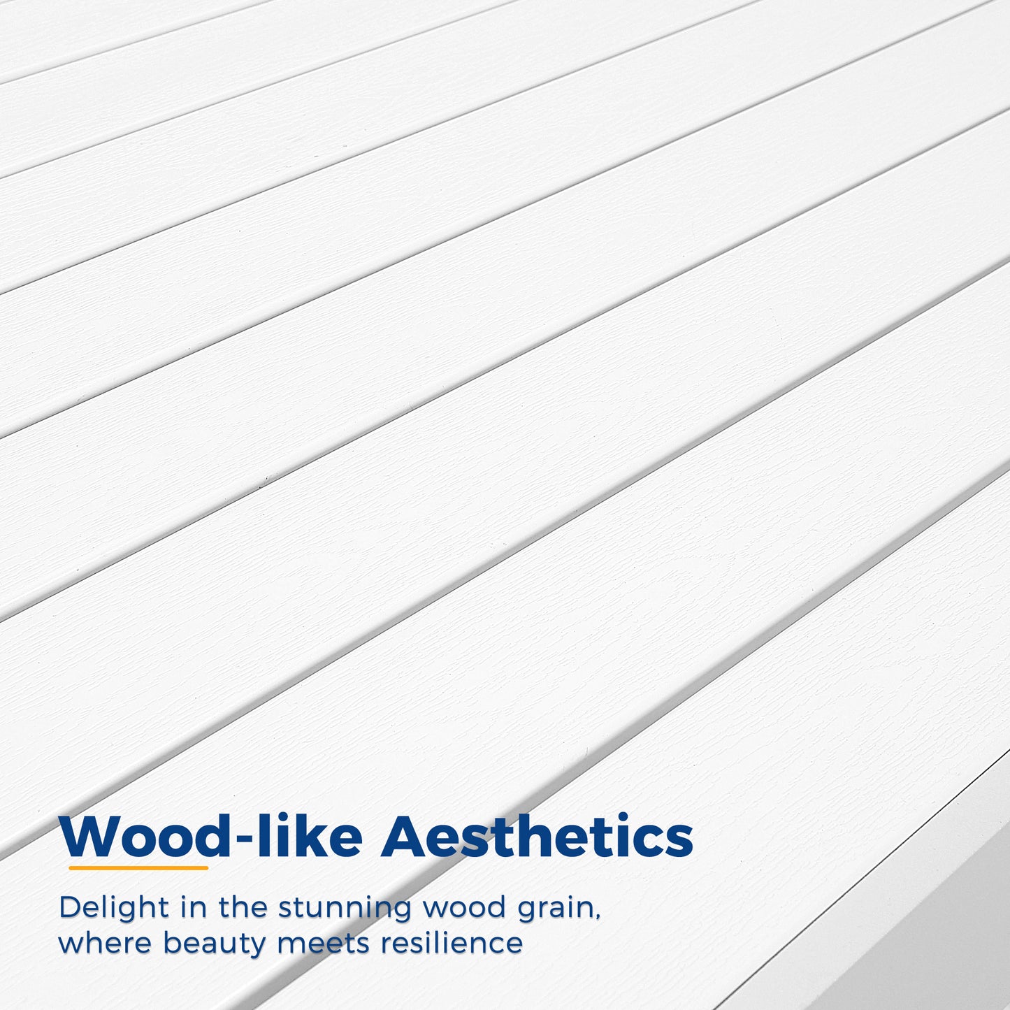 Closeup of white wood grain texture on deck planks offering woodlike aesthetics