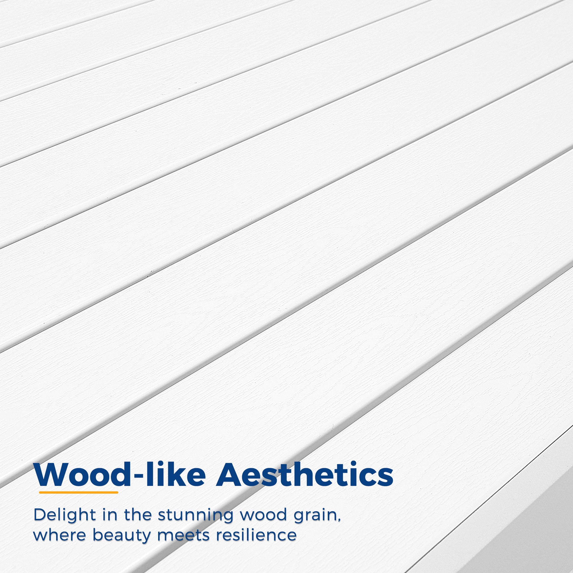 Closeup of white wood grain texture on deck planks offering woodlike aesthetics