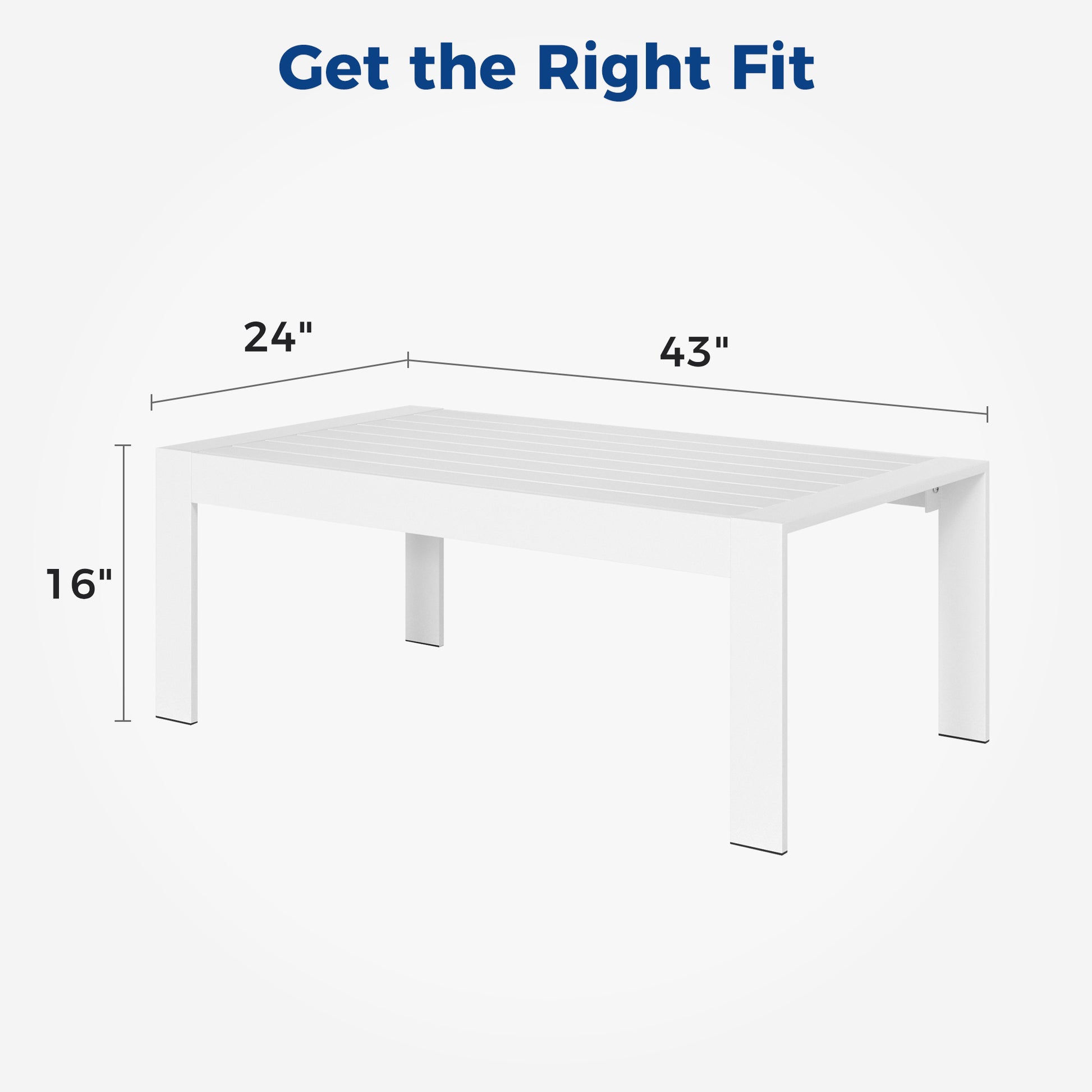 White slatted aluminum coffee table  inches long and  inches wide ideal for outdoor patios