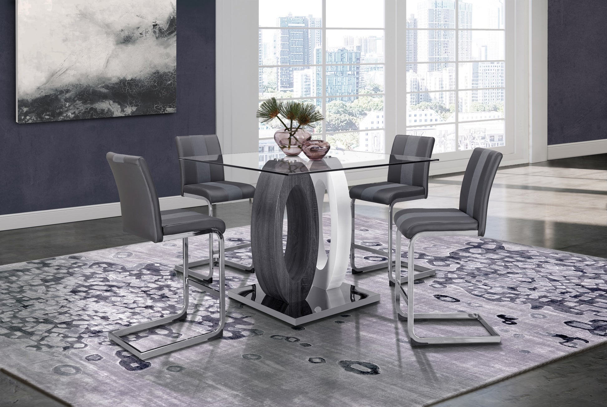 Modern grey striped bar stool with chrome legs for kitchen island seating