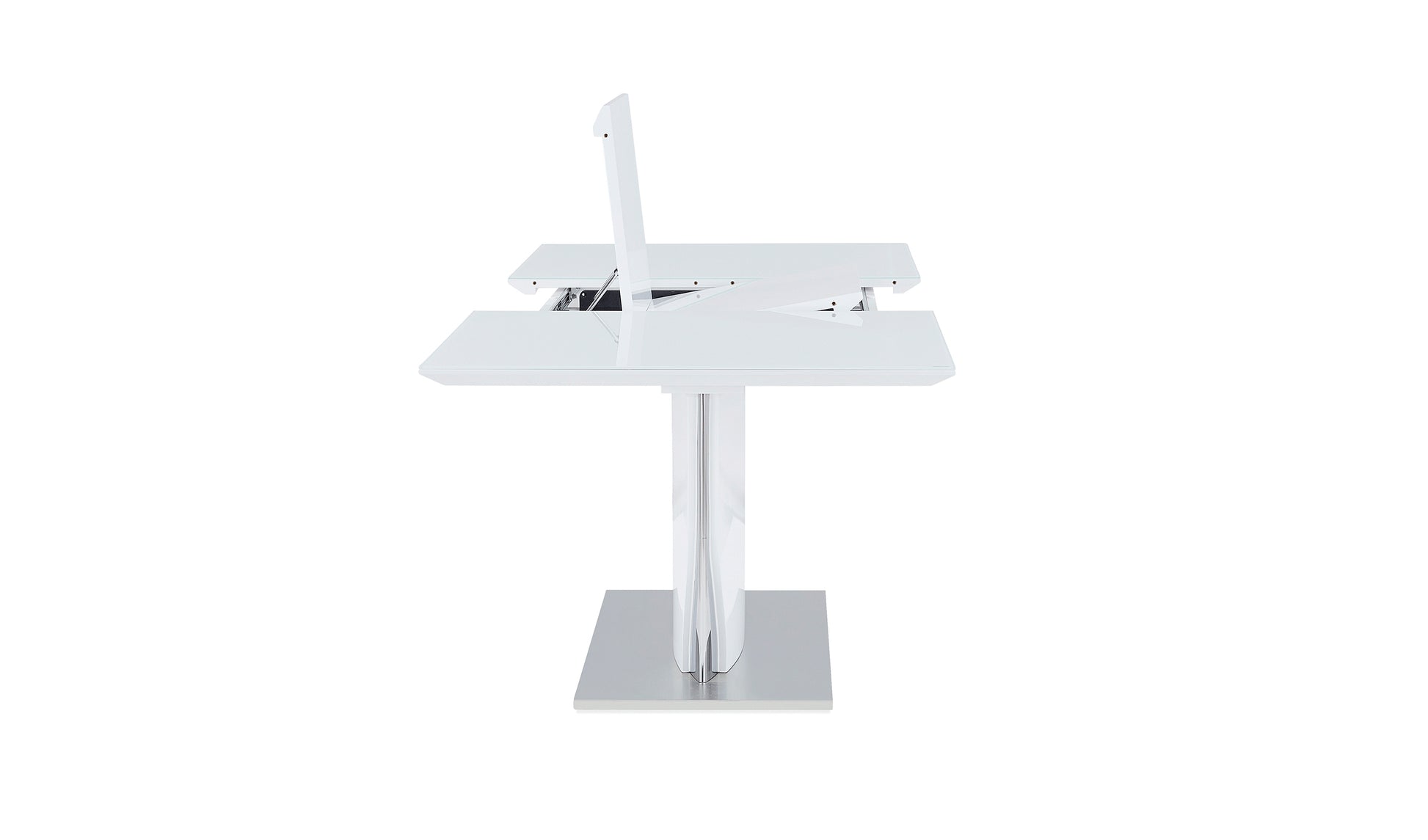 Modern white lifttop desk with chrome base ideal for home office productivity
