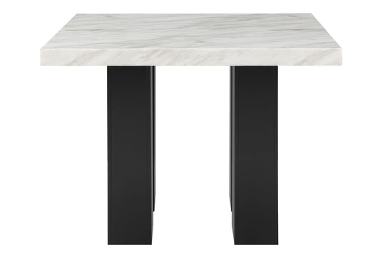 Square marble top side table with modern black metal legs