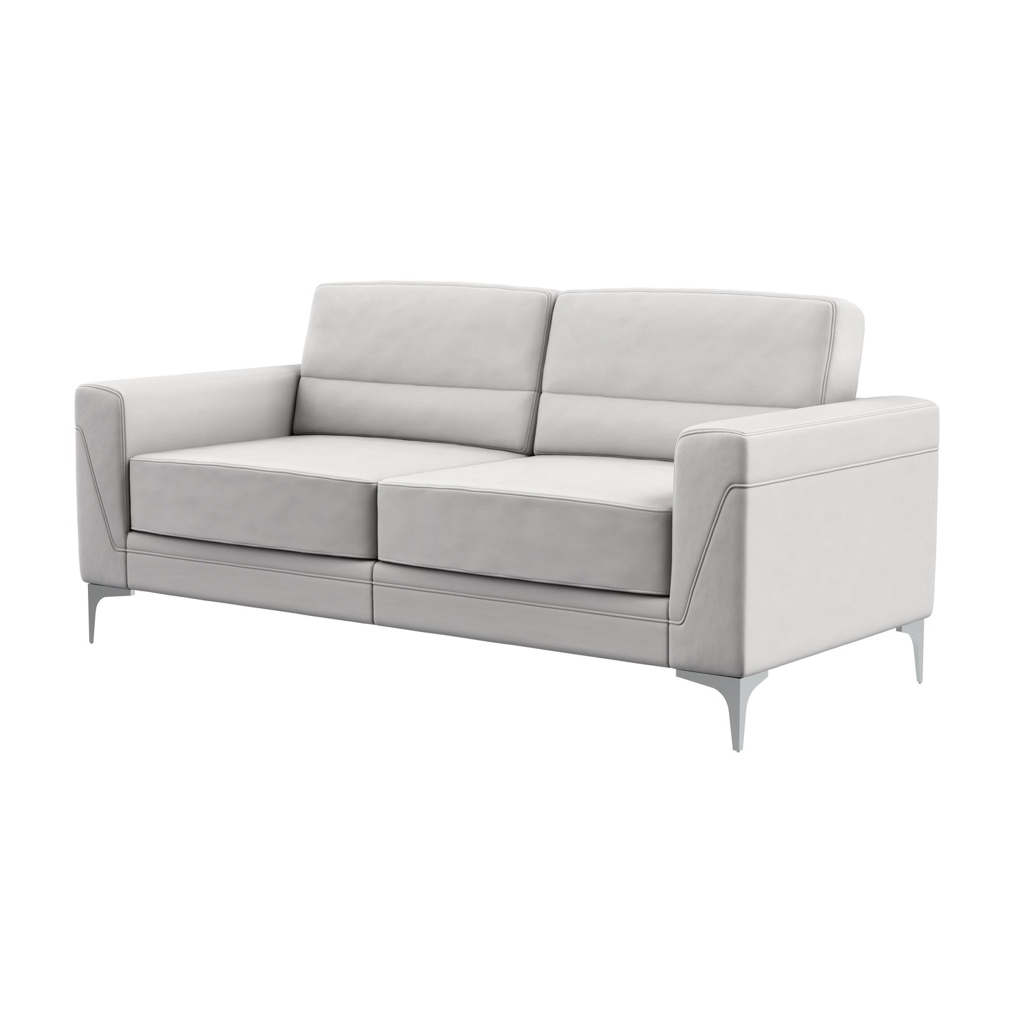 Modern white leather sofa with sleek silver legs