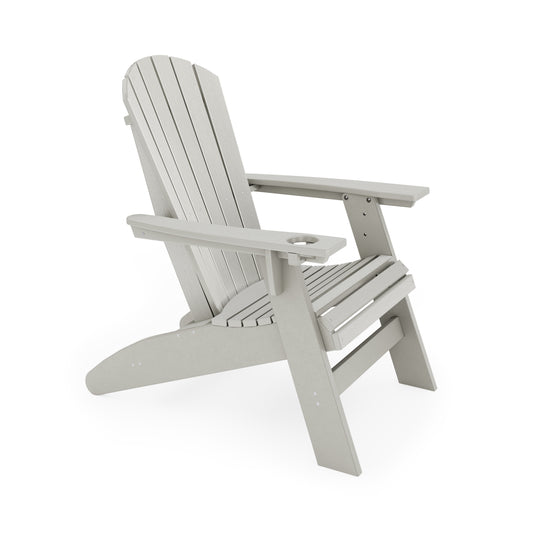 Light grey modern Adirondack chair with cup holder on armrest