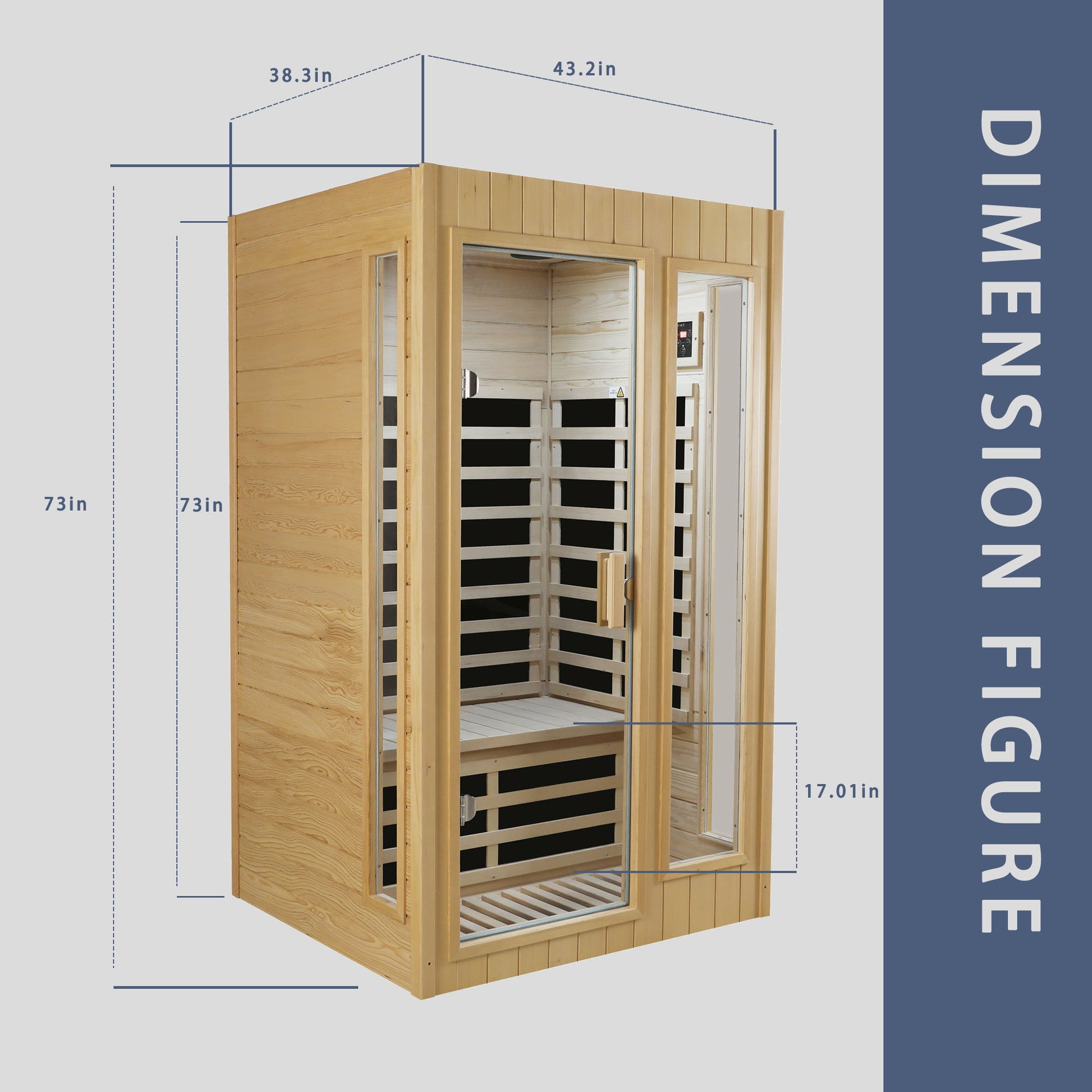 Wooden infrared sauna cabinet with glass door dimensions in H x in W x in D