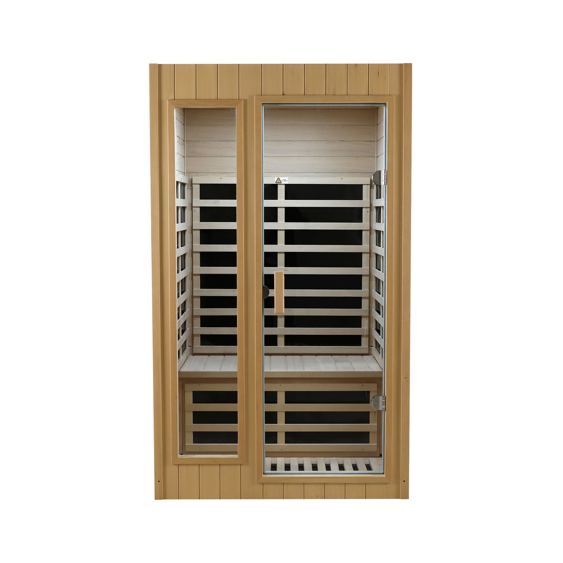 Light wood person infrared sauna with glass door and side window