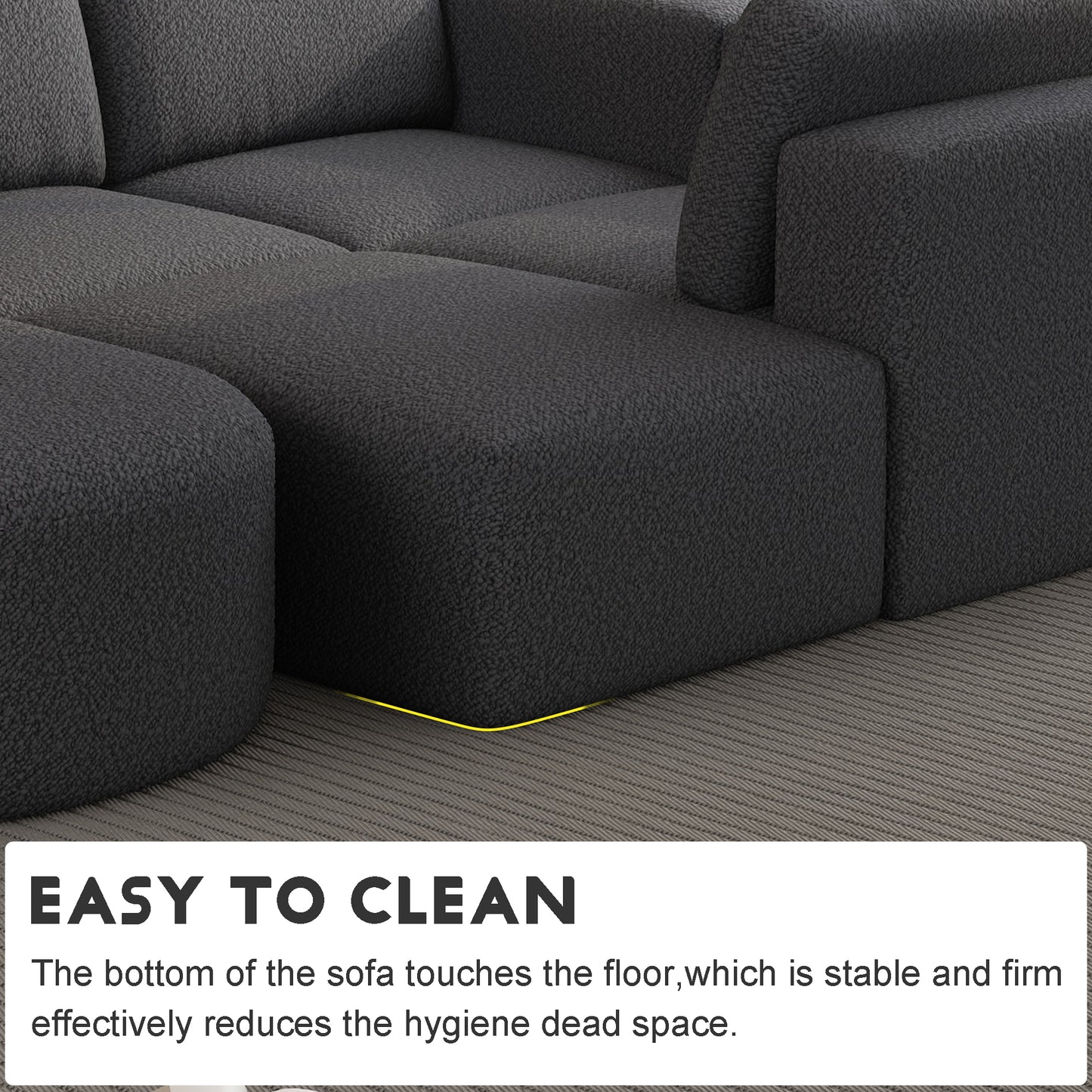 Dark gray chenille sectional sofa plush fabric texture modern design