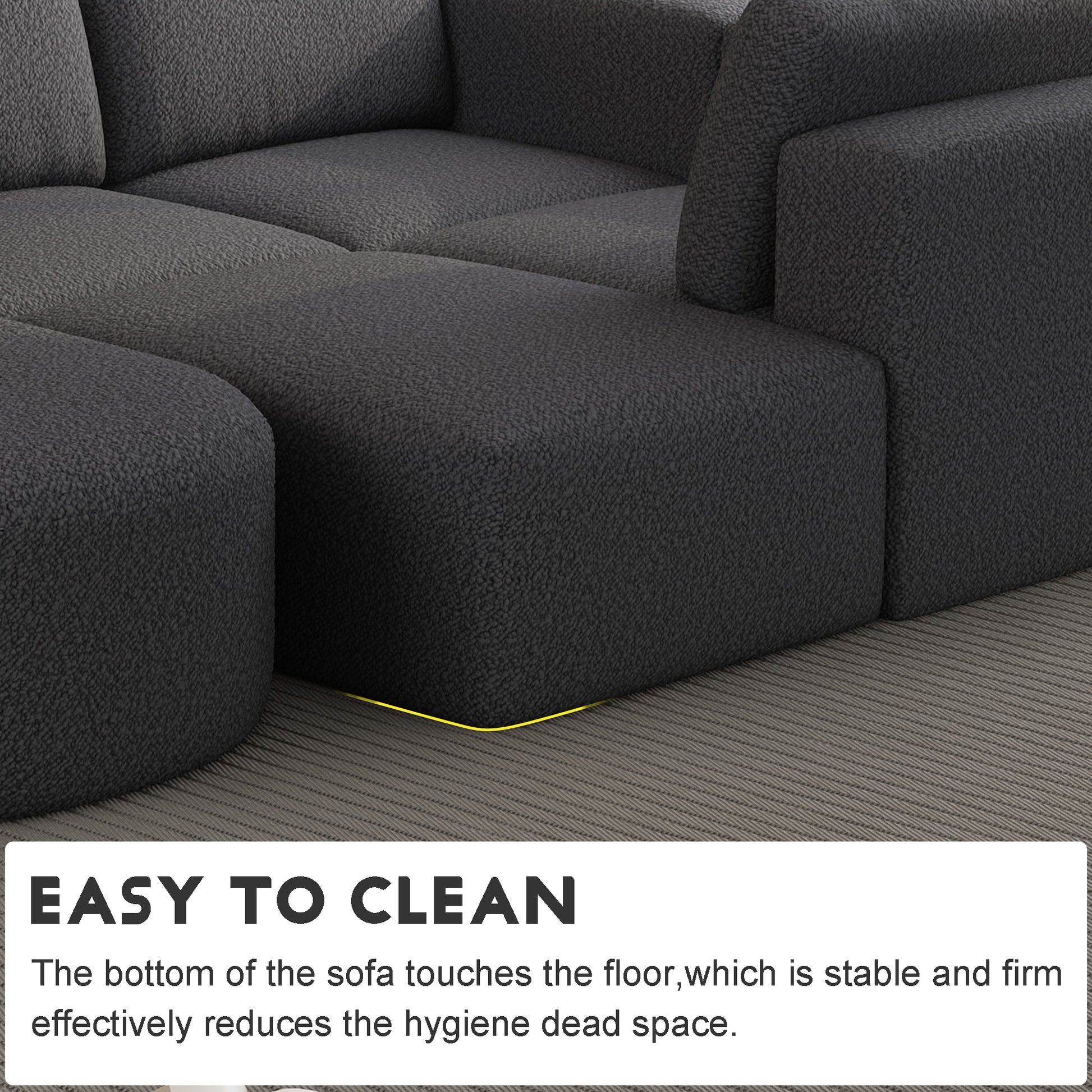 Dark gray chenille sectional sofa plush fabric texture modern design