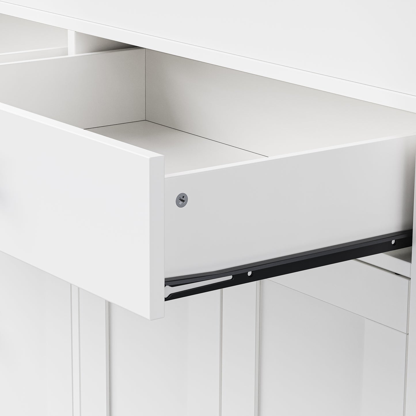 White shakerstyle drawer with smooth metal glides ideal for bedroom storage