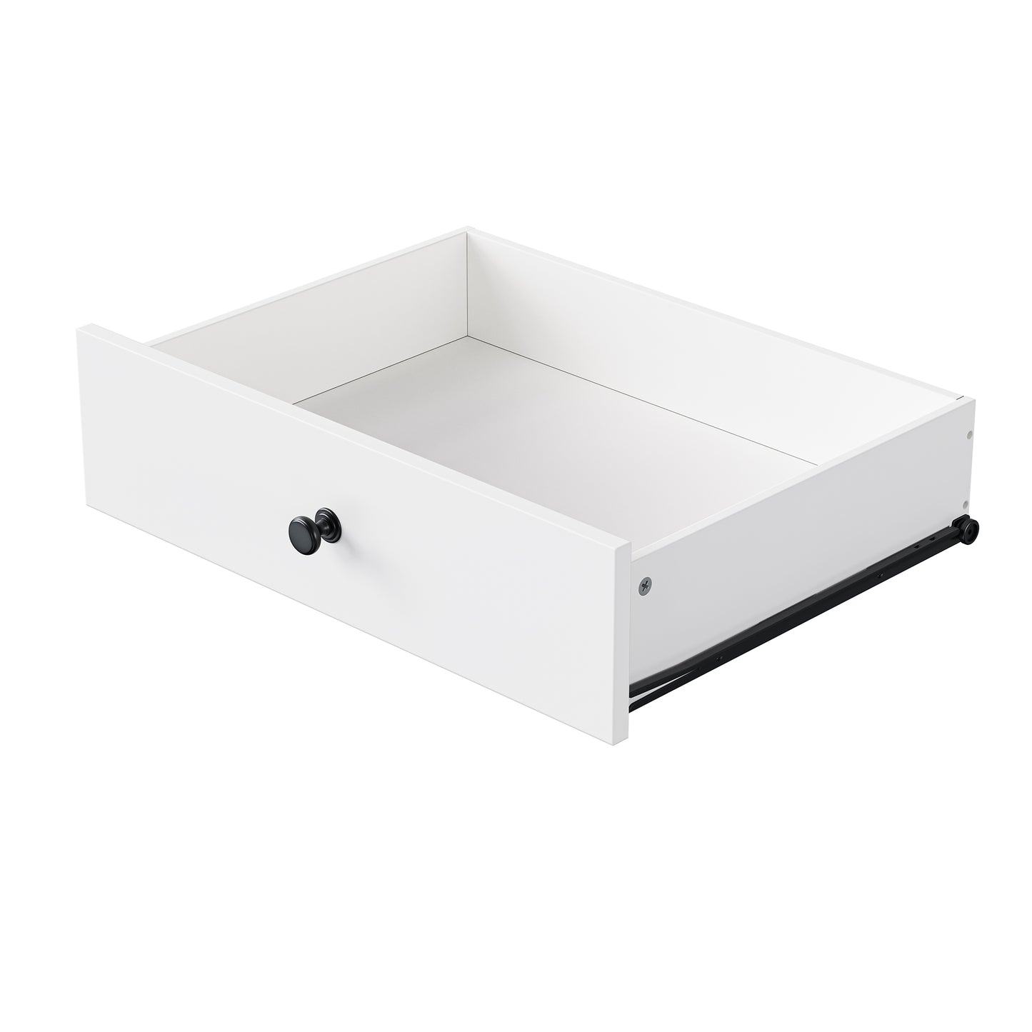 White wooden drawer with black knob ideal for bedroom dresser storage