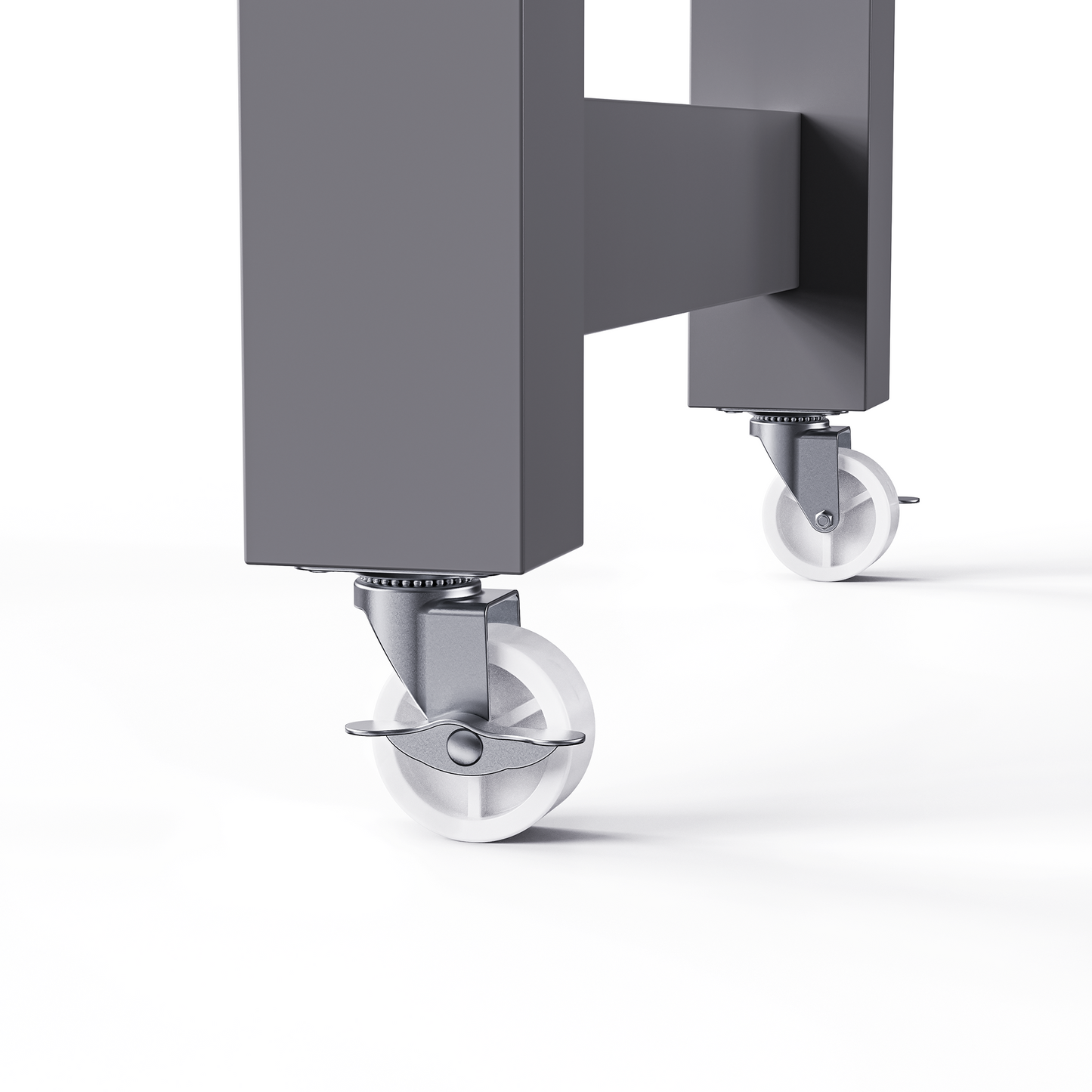 Gray furniture legs with white swivel casters for mobility