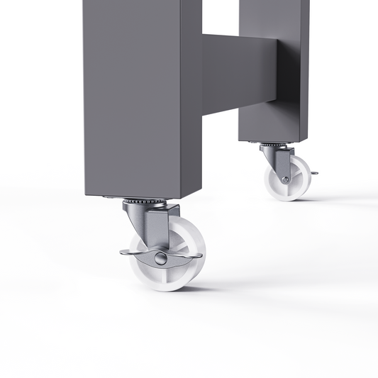 Gray furniture legs with white swivel casters for mobility