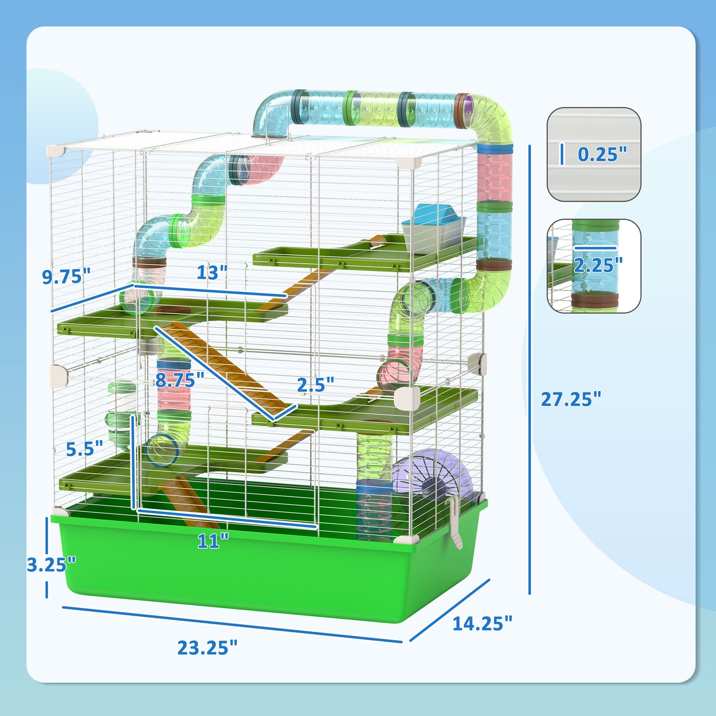 Spacious wire hamster cage with multiple levels and colorful connecting tubes