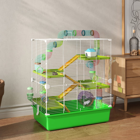 Spacious multilevel hamster cage with tunnels and accessories