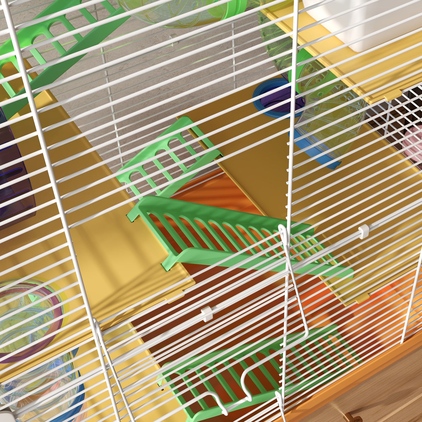 Colorful modular small animal cage with multiple levels tubes and accessories for pet enrichment