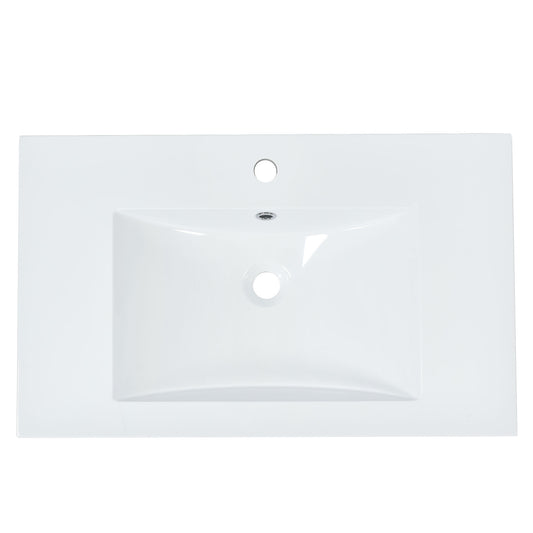 Modern white ceramic rectangular bathroom vanity top with integrated sink basin