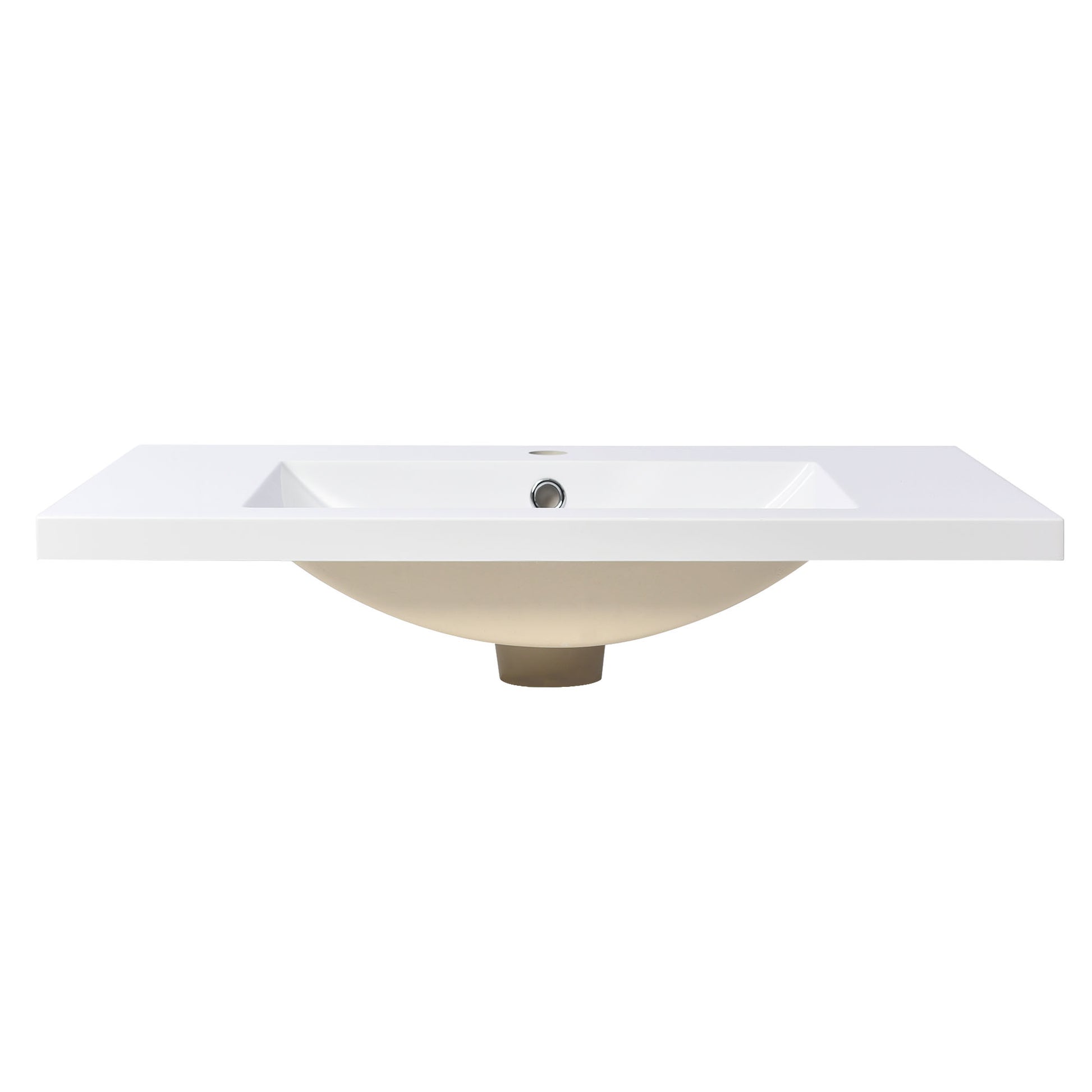 White ceramic rectangular undermount bathroom sink with overflow